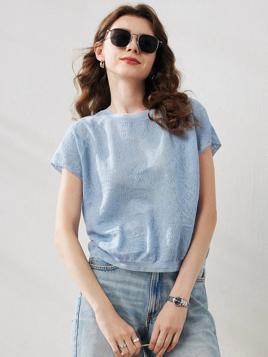 Women's Lace Patterned Knit T-Shirt sold by COMOBOCA product image thumbnail 2