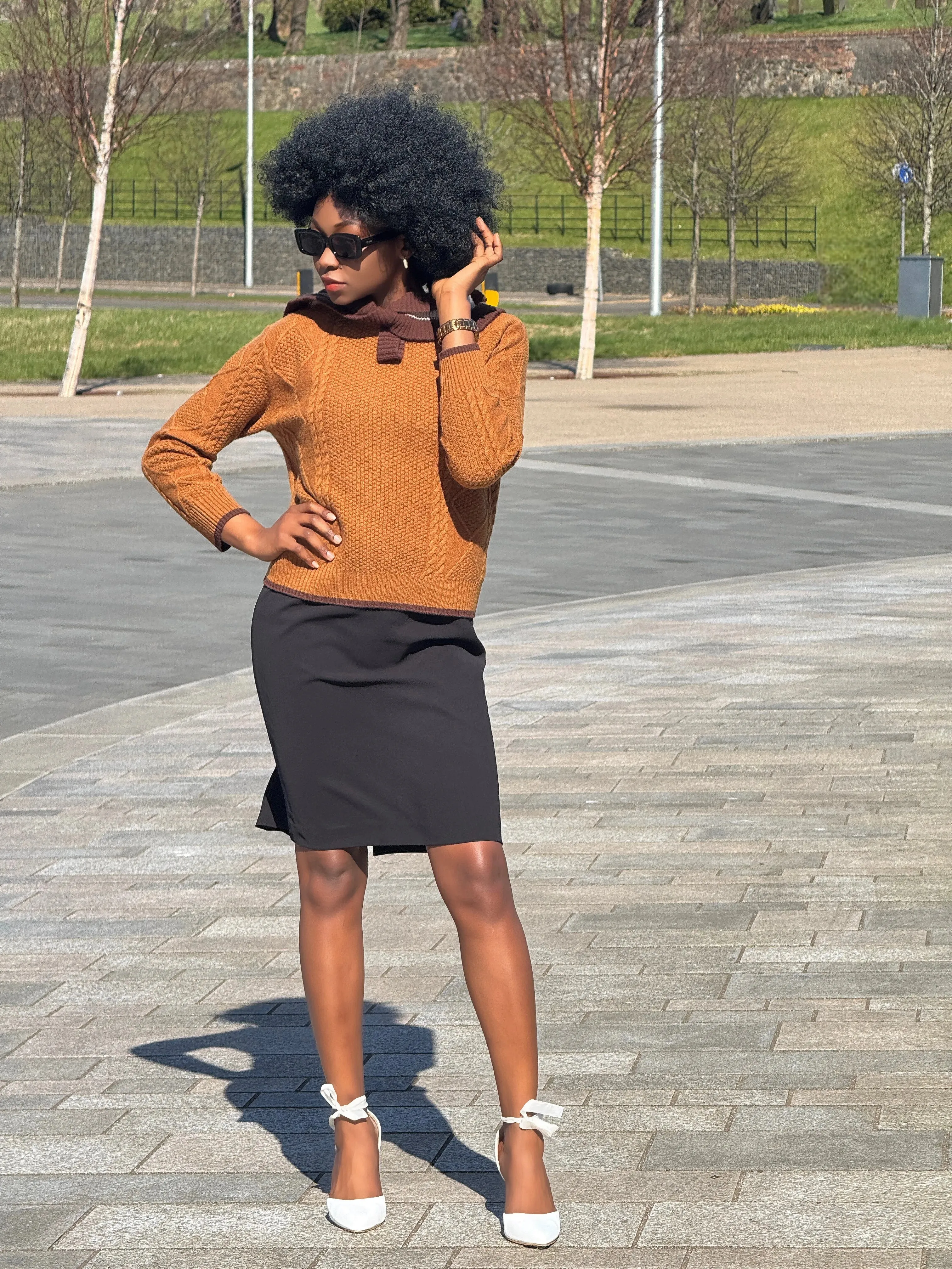 100% Wool Women's Cable Knit Sweater with Bow Collar sold by COMOBOCA product image thumbnail 5