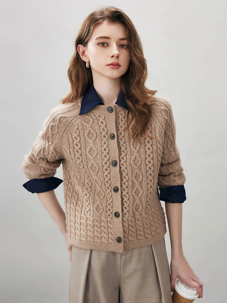 100% Wool Women's Cable Knit Button Cardigan sold by COMOBOCA