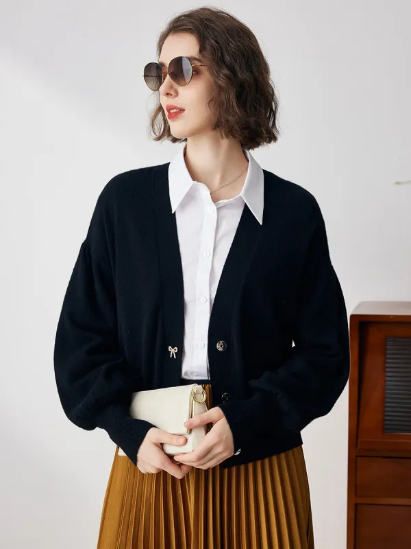 100% Cashmere Women's Puff Sleeve Knit Cardigan sold by COMOBOCA