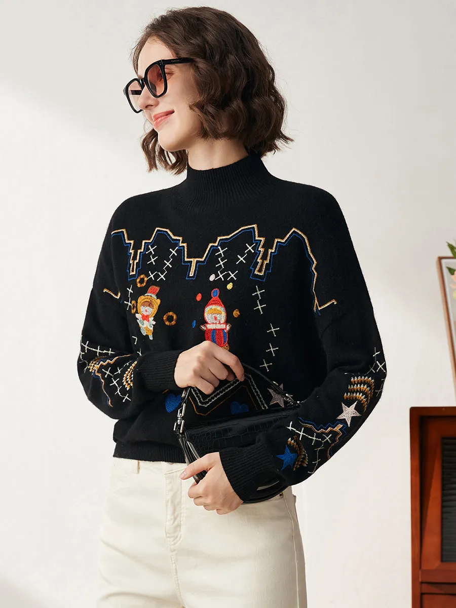 100% Cashmere Women's Mock Neck Embroidered Knit Sweater sold by COMOBOCA product image thumbnail 5