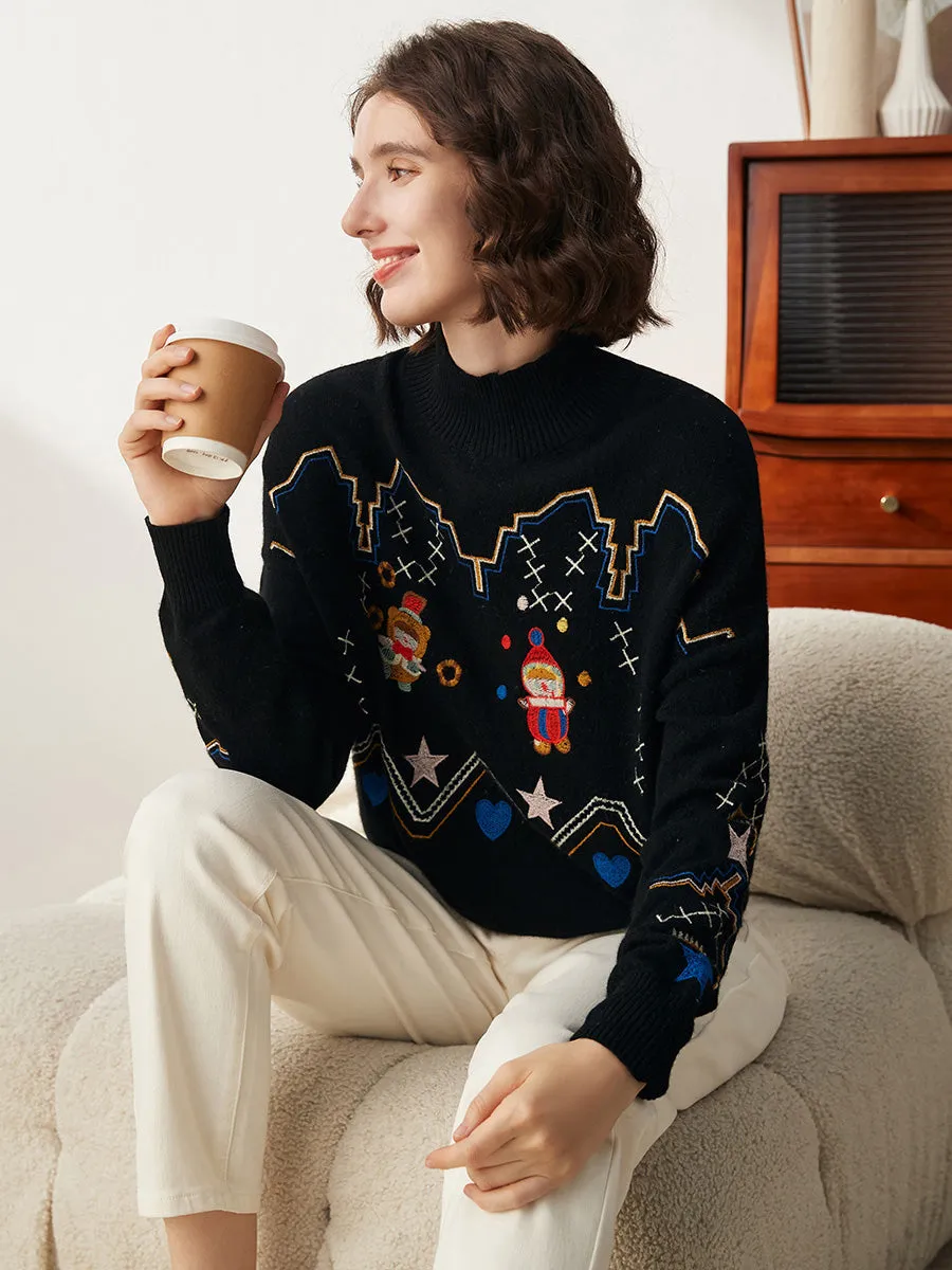 100% Cashmere Women's Mock Neck Embroidered Knit Sweater sold by COMOBOCA product image thumbnail 2