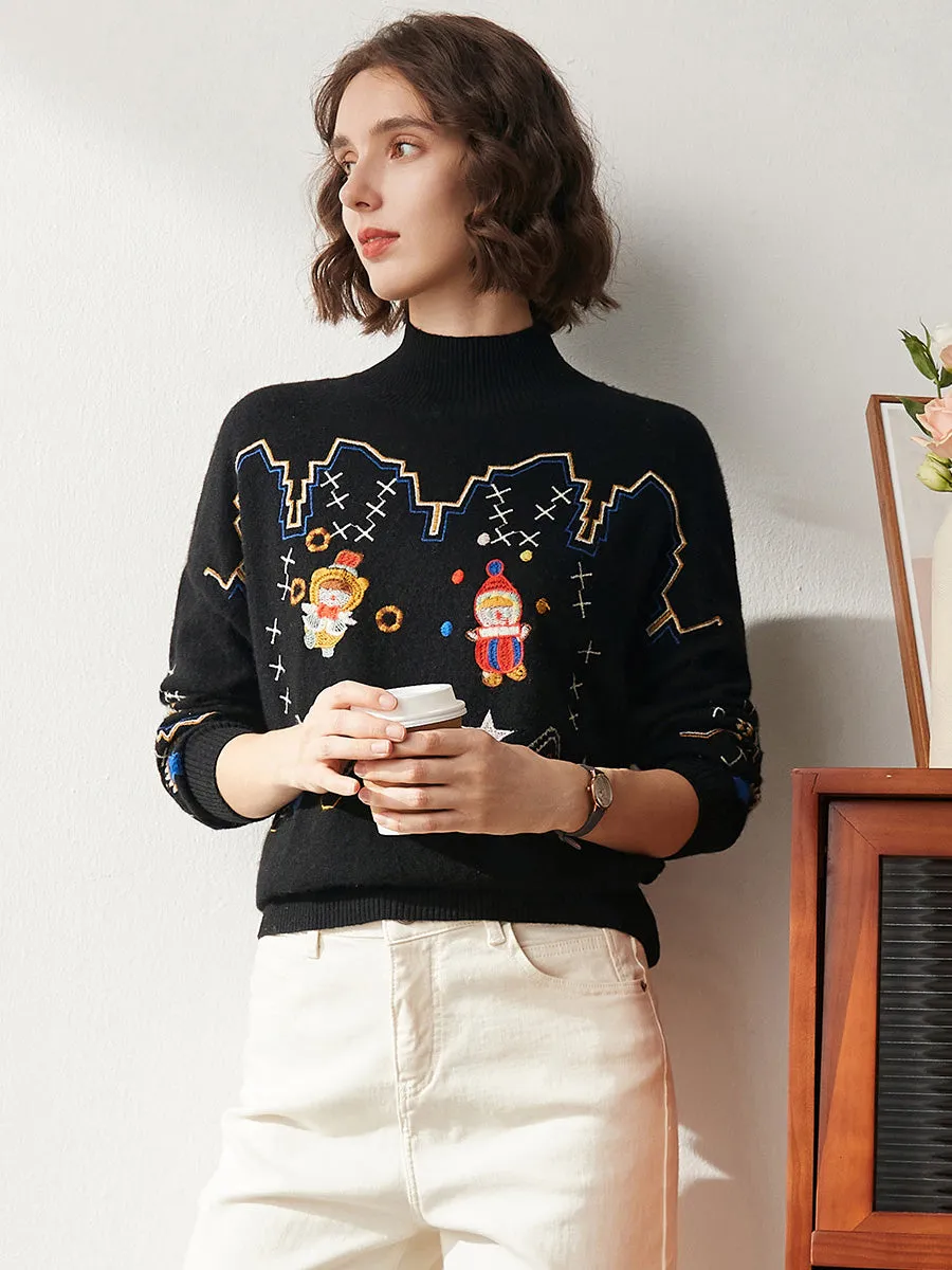 100% Cashmere Women's Mock Neck Embroidered Knit Sweater sold by COMOBOCA