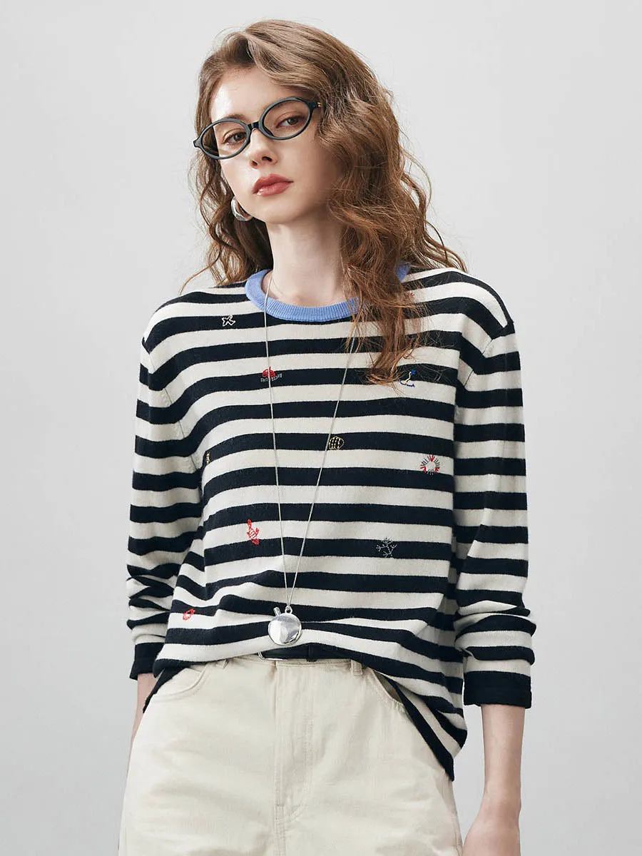 100% Wool Women's Striped Embroidered Sweater sold by CB Cashmere