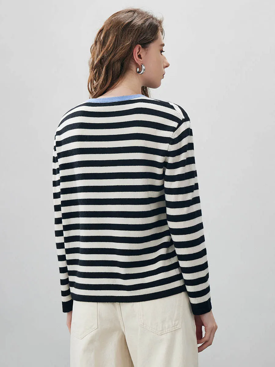 100% Wool Women's Striped Embroidered Sweater sold by CB Cashmere product image thumbnail 4