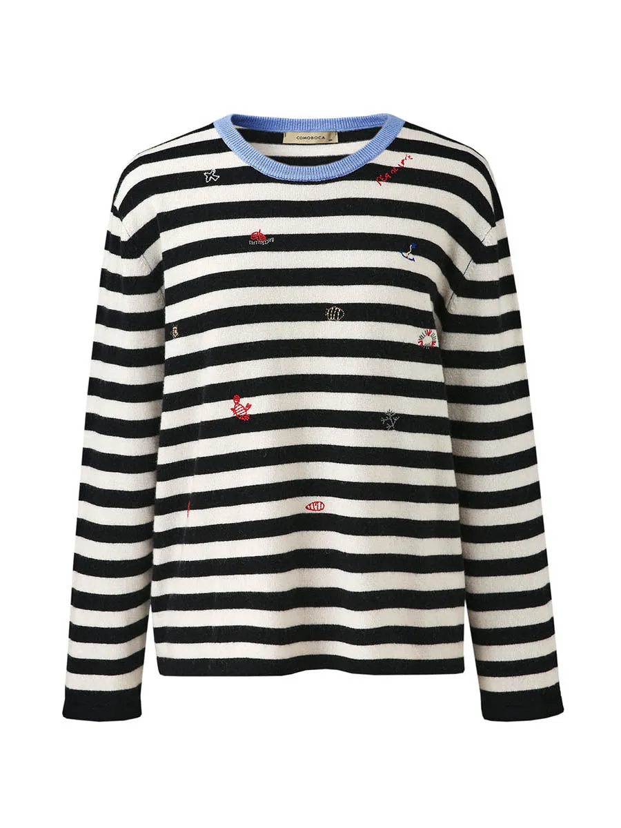 100% Wool Women's Striped Embroidered Sweater sold by CB Cashmere product image thumbnail 5