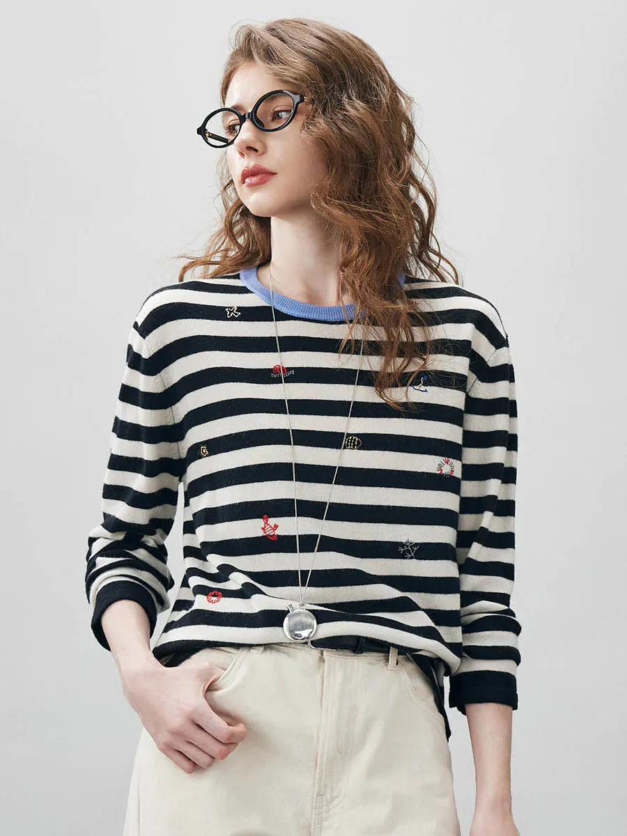 100% Wool Women's Striped Embroidered Sweater sold by CB Cashmere product image thumbnail 2