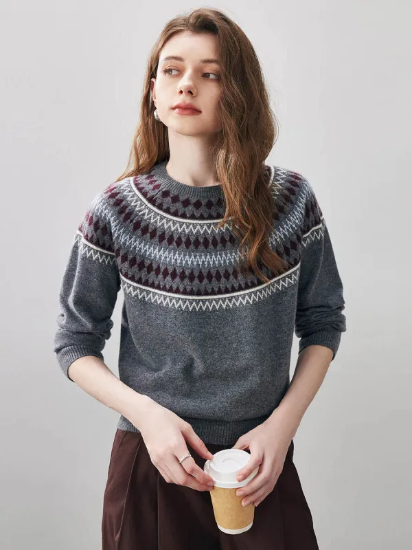 100% Wool Women's Geometric Fair Isle Knit Sweater sold by COMOBOCA
