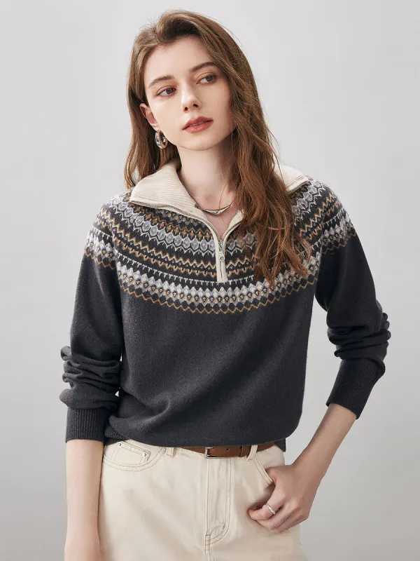 100% Wool Women's Nordic Zip Up Sweater sold by COMOBOCA