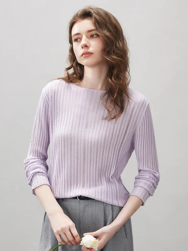 Women's Ribbed Round Neck Knit Sweater sold by COMOBOCA