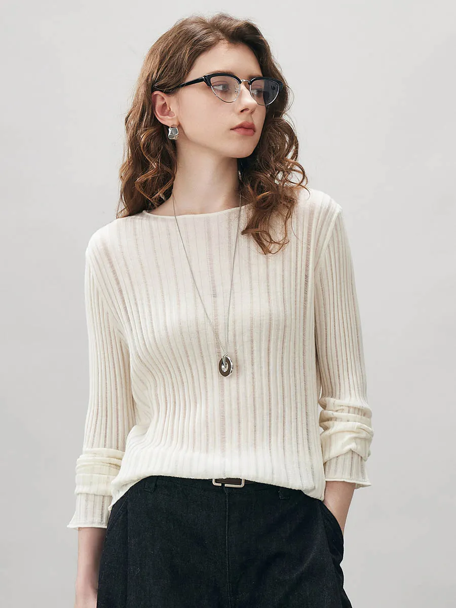 Women's Ribbed Round Neck Knit Sweater sold by COMOBOCA product image thumbnail 2