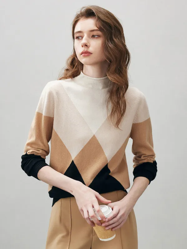 100% Cashmere Women's Turtleneck Geometric Ribbed Sweater sold by CB Cashmere