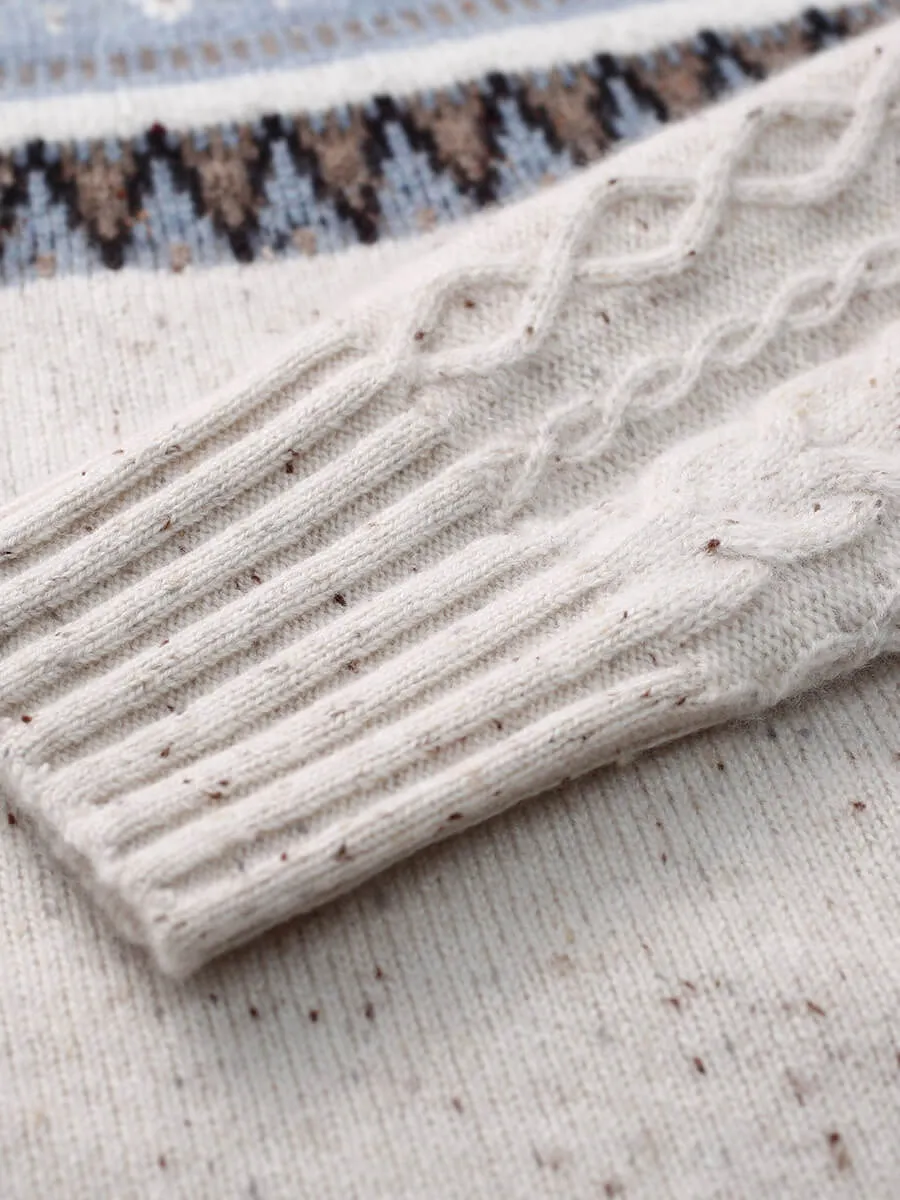 100% Cashmere Women's Mock Neck Fair Isle Cable Knit Sweater sold by COMOBOCA product image thumbnail 4