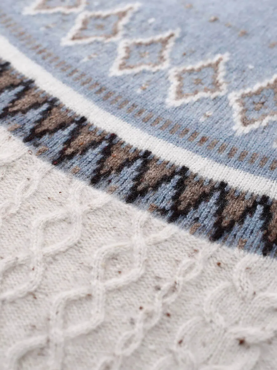 100% Cashmere Women's Mock Neck Fair Isle Cable Knit Sweater sold by COMOBOCA product image thumbnail 5