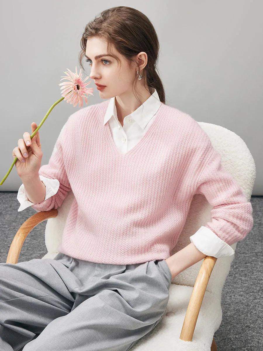 100% Cashmere Women's Ribbed V-Neck Knit Sweater sold by COMOBOCA product image thumbnail 4