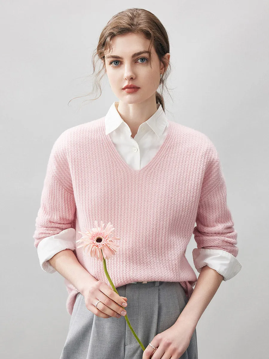 100% Cashmere Women's Ribbed V-Neck Knit Sweater sold by COMOBOCA product image thumbnail 2