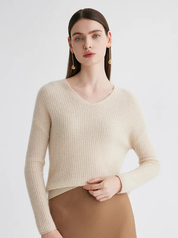 100% Cashmere Women's Ribbed V-Neck Knit Sweater sold by COMOBOCA