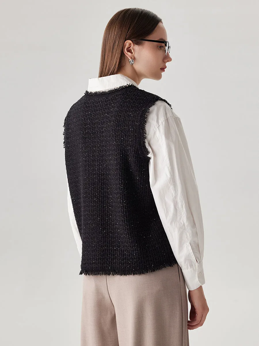 100% Wool Women's Button Down Frayed Hem Knit Vest sold by COMOBOCA product image thumbnail 4