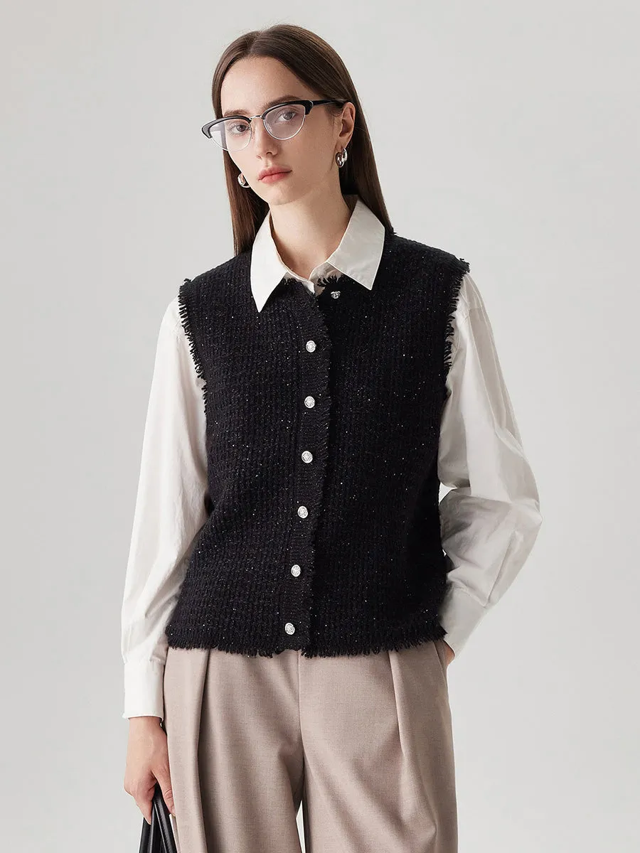 100% Wool Women's Button Down Frayed Hem Knit Vest sold by COMOBOCA product image thumbnail 2
