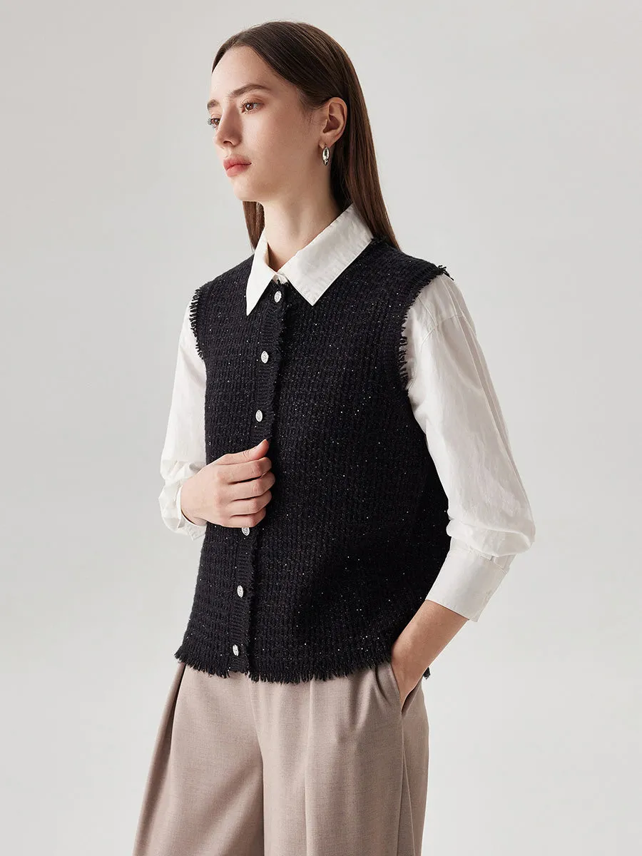 100% Wool Women's Button Down Frayed Hem Knit Vest sold by COMOBOCA product image thumbnail 5