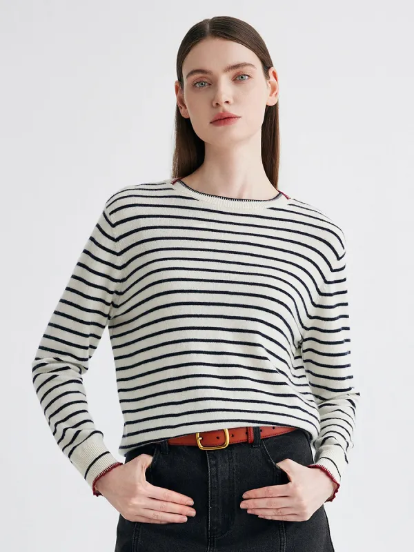 100% Cashmere Women's Striped Round Neck Sweater sold by COMOBOCA