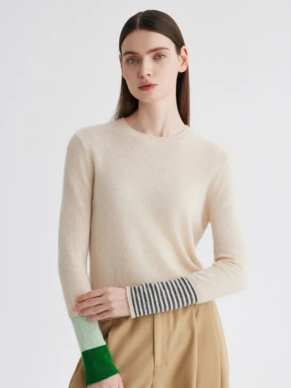 100% Cashmere Women's Color-Blocked Sleeve Knit Sweater sold by COMOBOCA