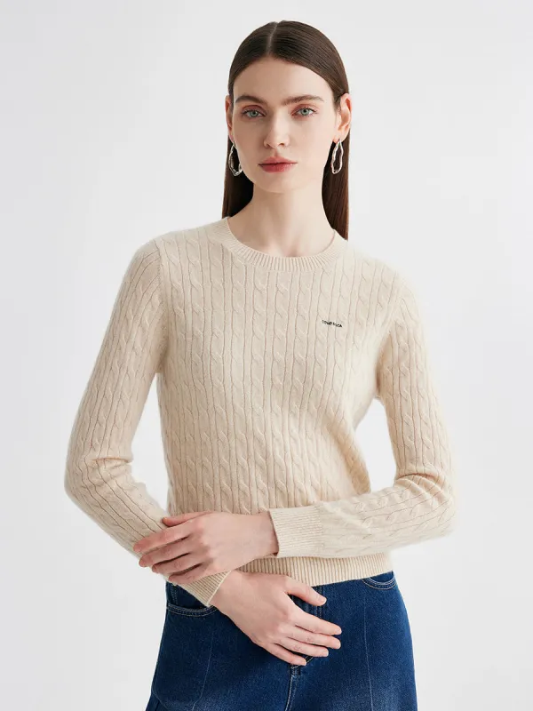 100% Cashmere Women's Cable Round Neck Knit Sweater sold by COMOBOCA
