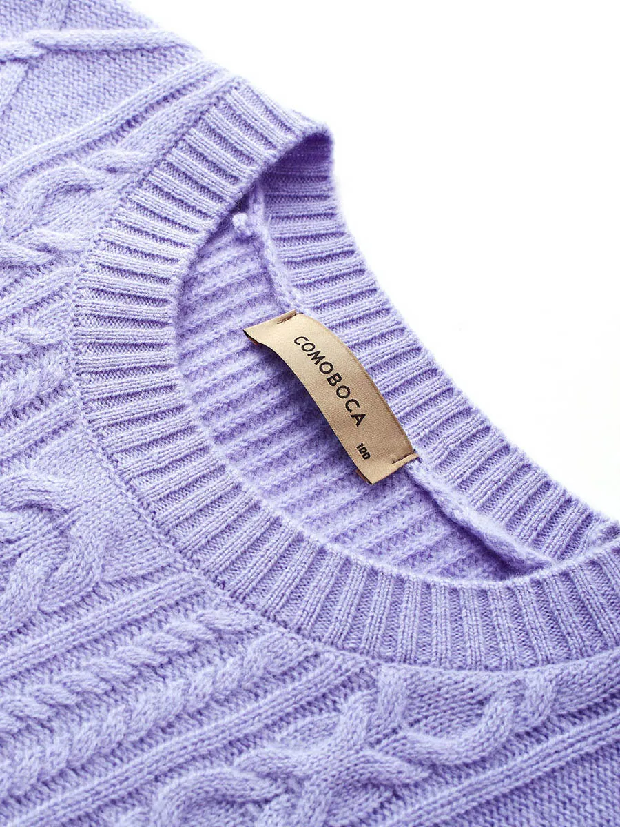 100% Wool Women's Cable Round Neck Knit Sweater sold by COMOBOCA product image thumbnail 5