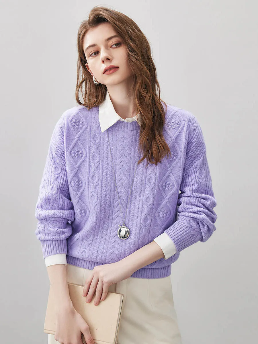 100% Wool Women's Cable Round Neck Knit Sweater sold by COMOBOCA