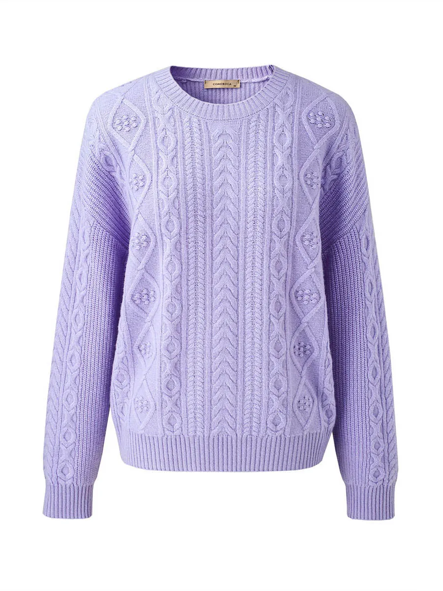 100% Wool Women's Cable Round Neck Knit Sweater sold by COMOBOCA product image thumbnail 4