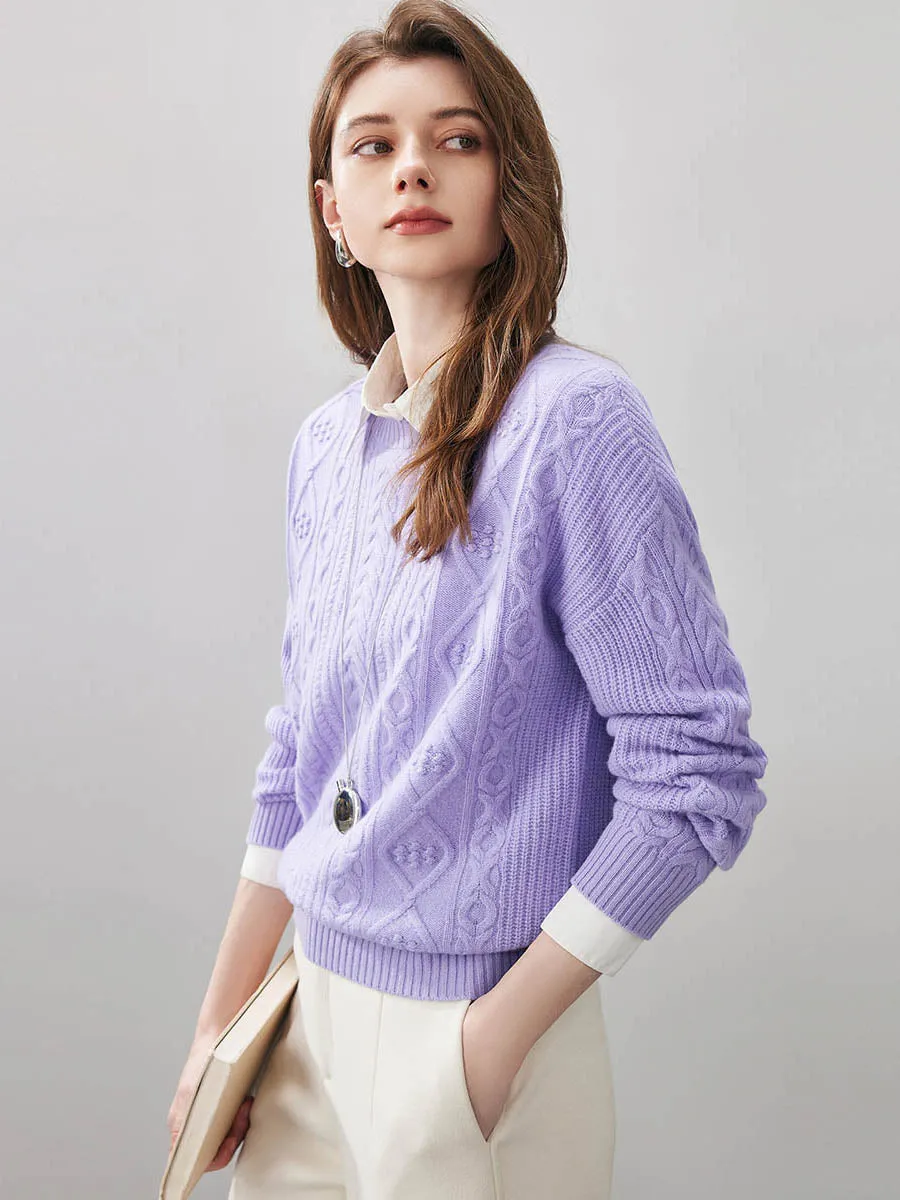100% Wool Women's Cable Round Neck Knit Sweater sold by COMOBOCA product image thumbnail 2