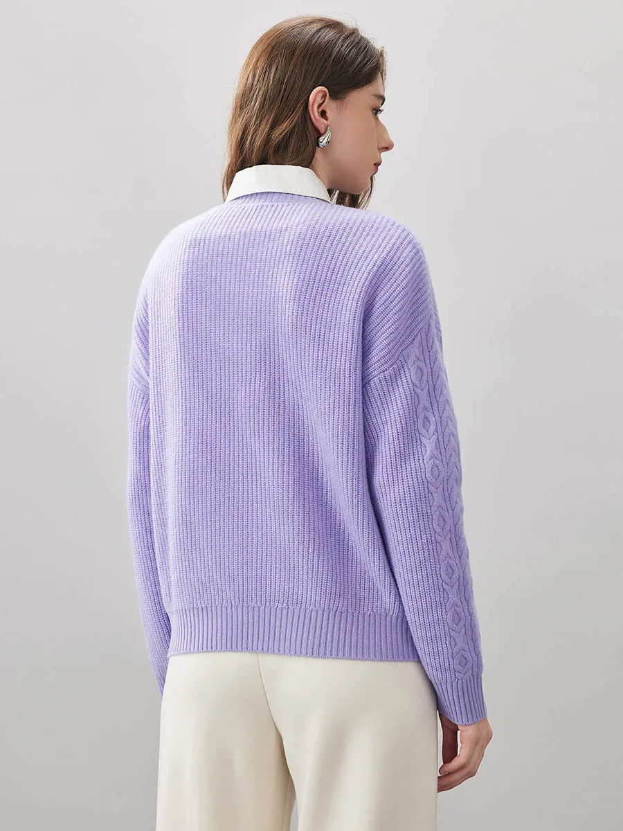 100% Wool Women's Cable Round Neck Knit Sweater sold by COMOBOCA product image thumbnail 3