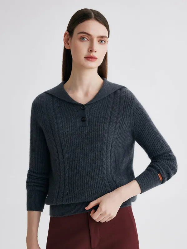 100% Cashmere Women's Cable Sailor Collar Sweater sold by COMOBOCA