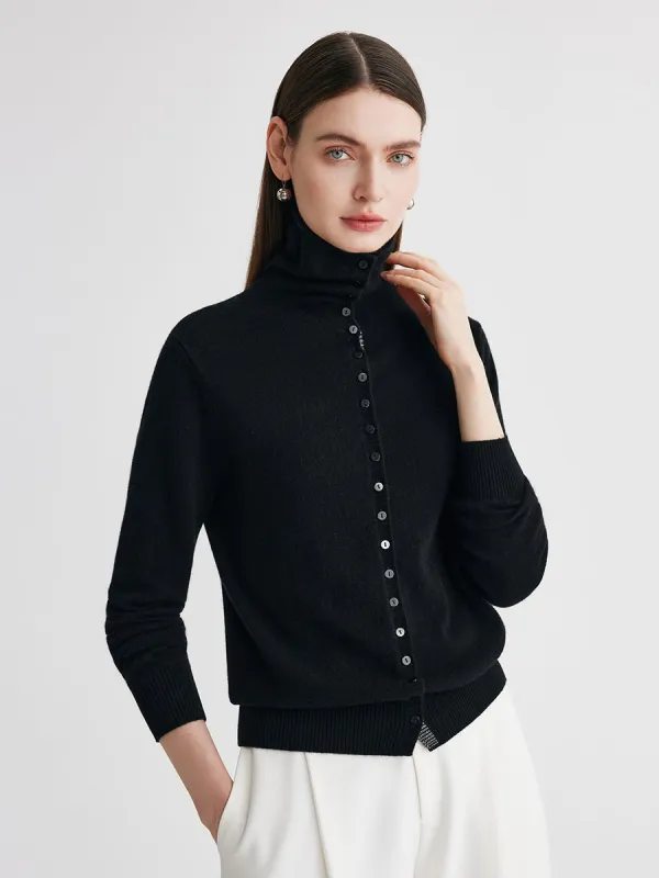 100% Cashmere Women's Turtleneck Button-Up Cardigan sold by COMOBOCA