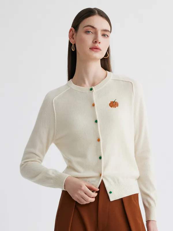 100% Cashmere Women's Pumpkin Embroidery Knit Cardigan sold by COMOBOCA