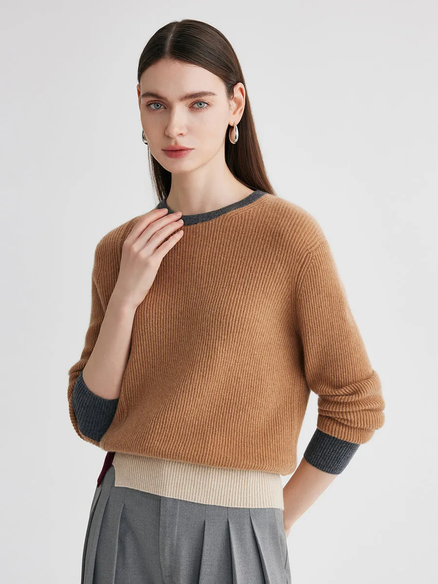 100% Cashmere Women's Color Block Ribbed Knit Sweater sold by COMOBOCA product image thumbnail 4