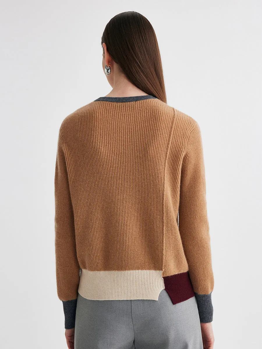 100% Cashmere Women's Color Block Ribbed Knit Sweater sold by COMOBOCA product image thumbnail 5