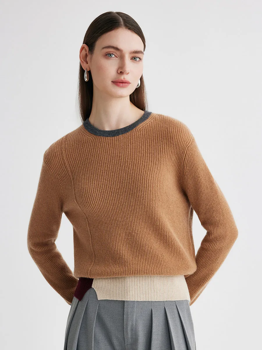 100% Cashmere Women's Color Block Ribbed Knit Sweater sold by COMOBOCA