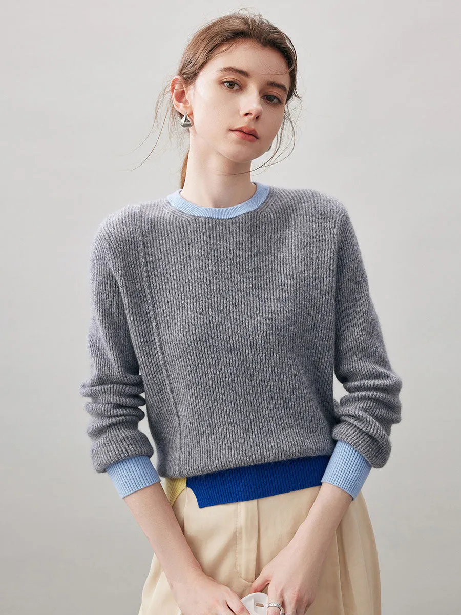 100% Cashmere Women's Color Block Ribbed Knit Sweater sold by COMOBOCA product image thumbnail 2