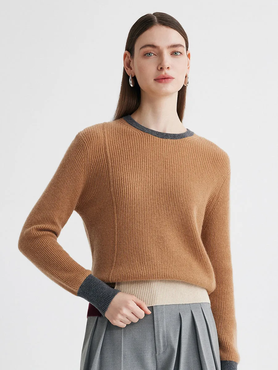 100% Cashmere Women's Color Block Ribbed Knit Sweater sold by COMOBOCA product image thumbnail 3