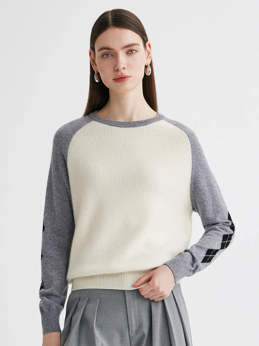100% Cashmere Women's Color Block Round Neck Sweater sold by COMOBOCA
