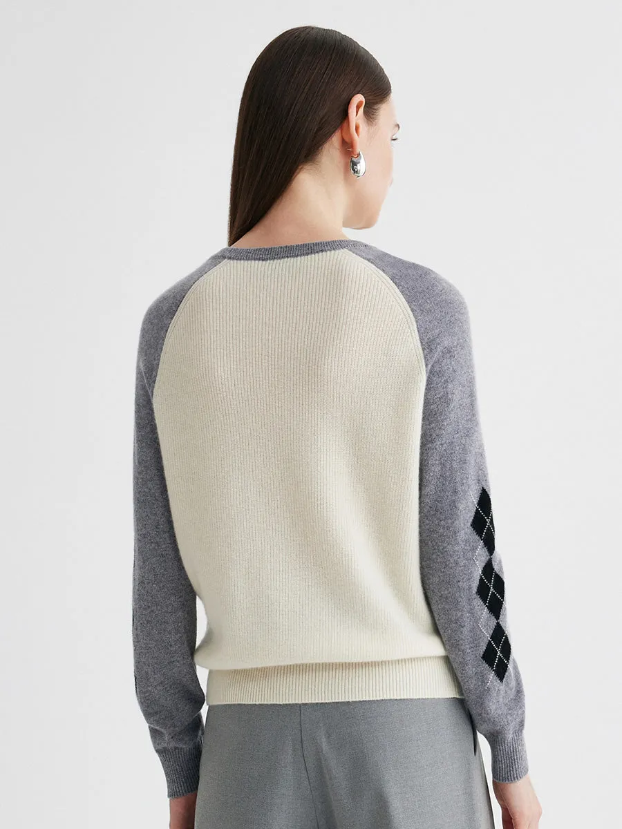 100% Cashmere Women's Color Block Round Neck Sweater sold by COMOBOCA product image thumbnail 5