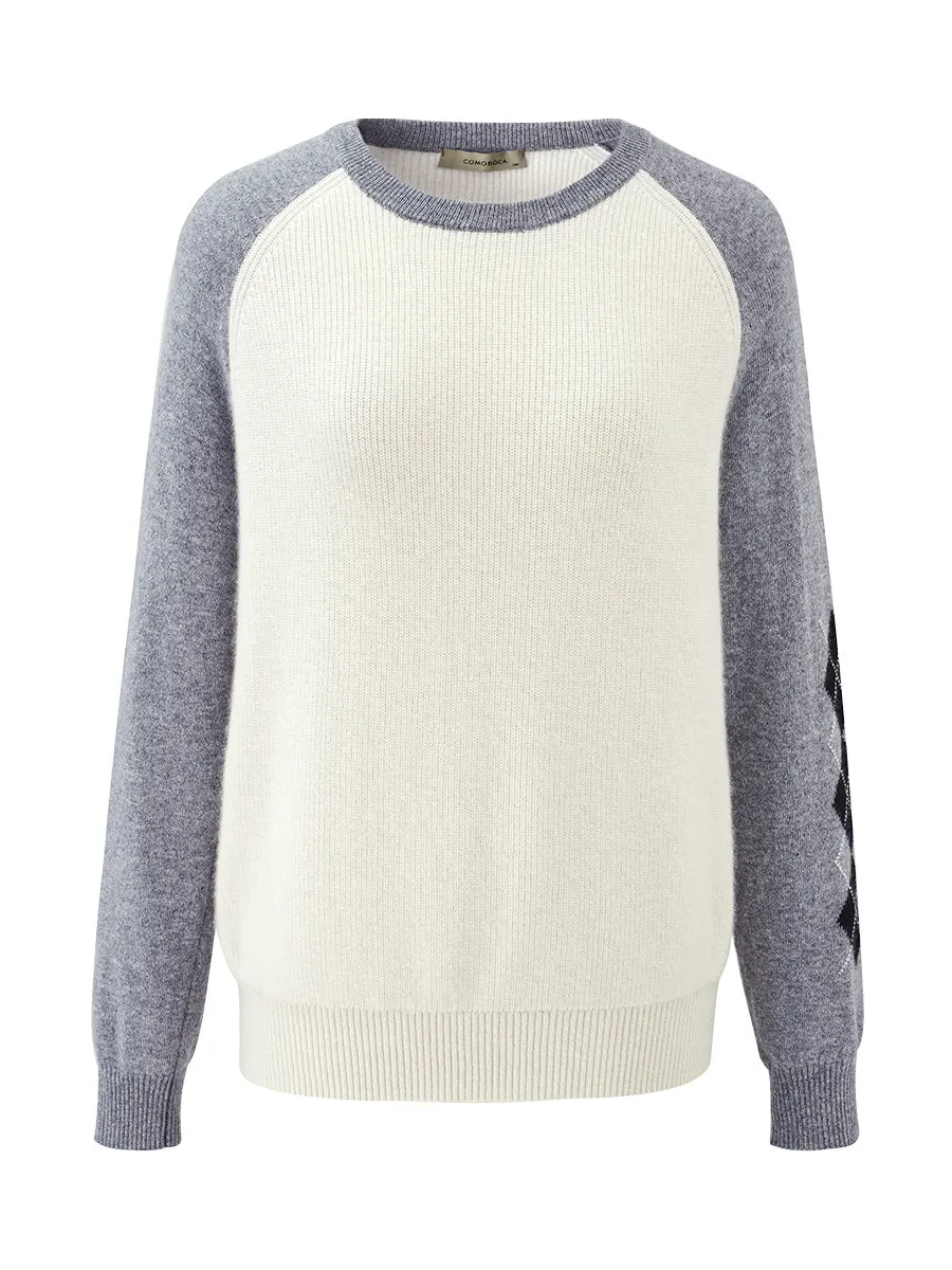 100% Cashmere Women's Color Block Round Neck Sweater sold by COMOBOCA product image thumbnail 4