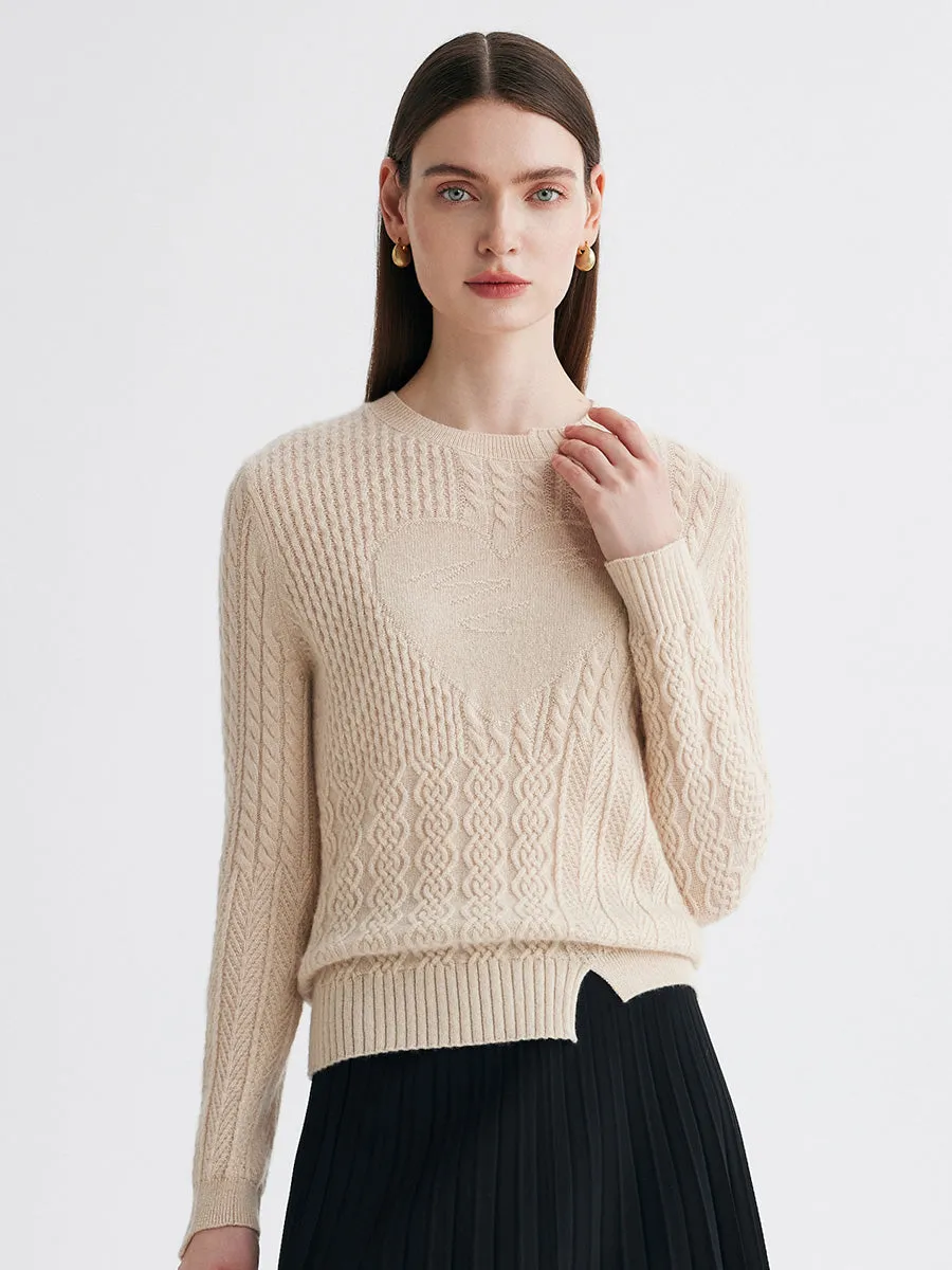 100% Cashmere Women's Cable Heart Patterned Knit Sweater sold by CB Cashmere product image thumbnail 2