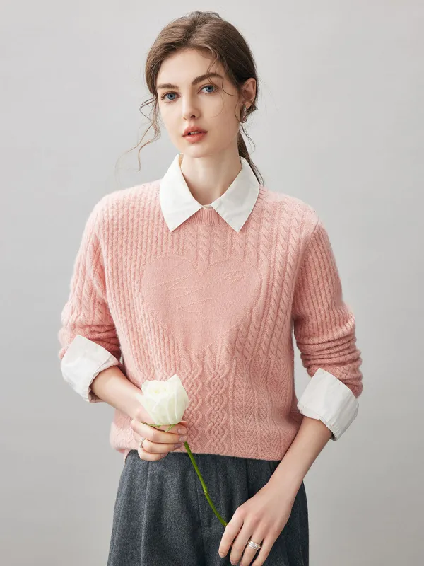 100% Cashmere Women's Cable Heart Patterned Knit Sweater sold by COMOBOCA