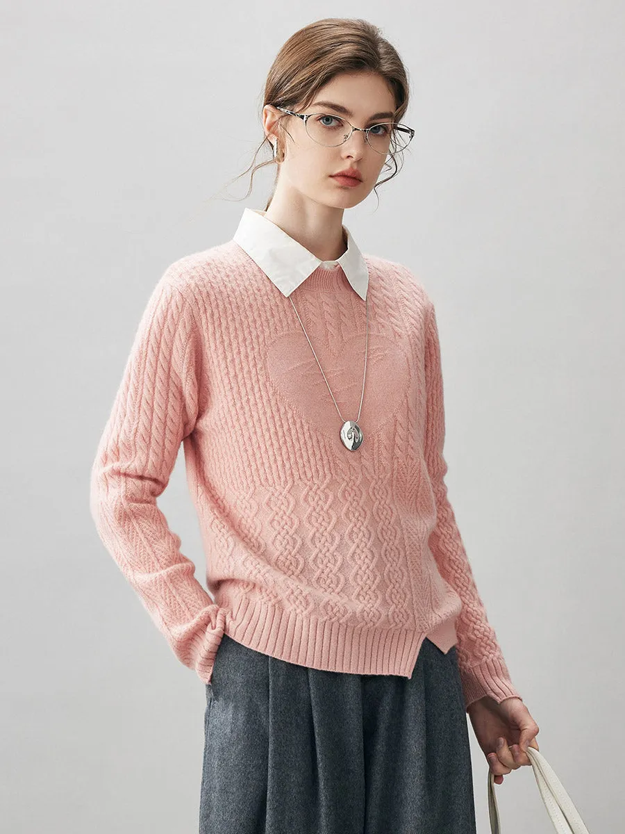100% Cashmere Women's Cable Heart Patterned Knit Sweater sold by CB Cashmere product image thumbnail 5