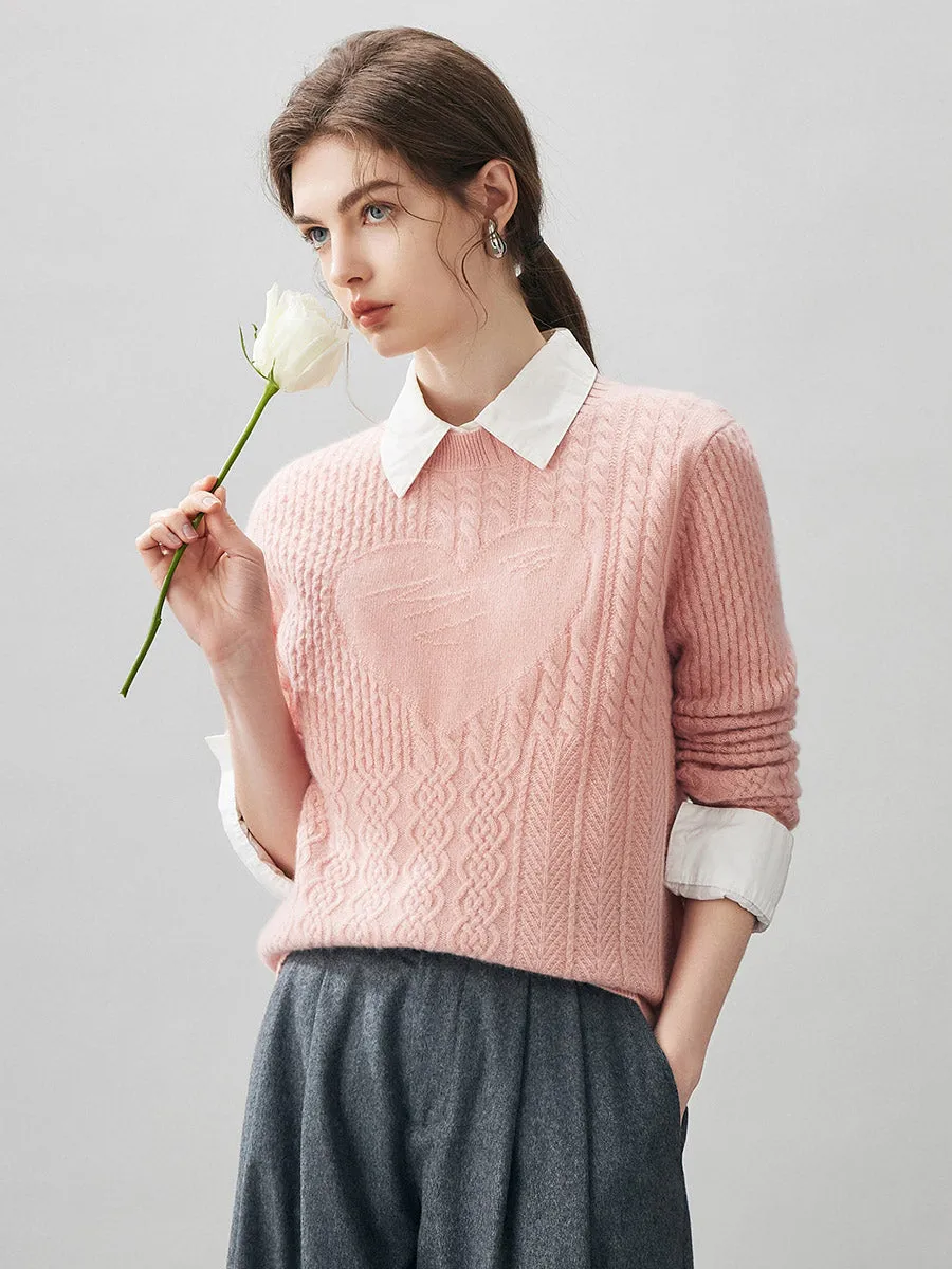 100% Cashmere Women's Cable Heart Patterned Knit Sweater sold by CB Cashmere product image thumbnail 3