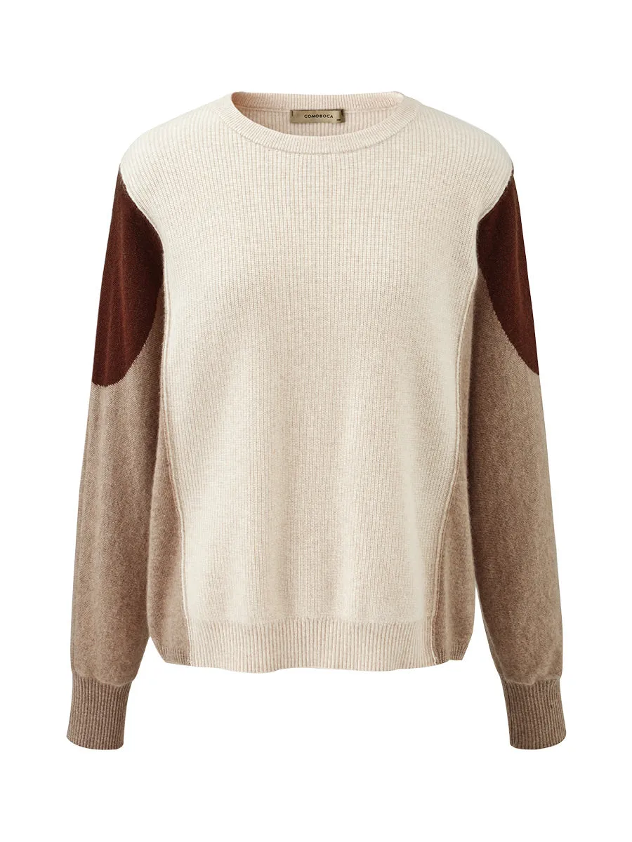 100% Cashmere Women's Color Block Round Neck Knit Sweater sold by COMOBOCA product image thumbnail 4
