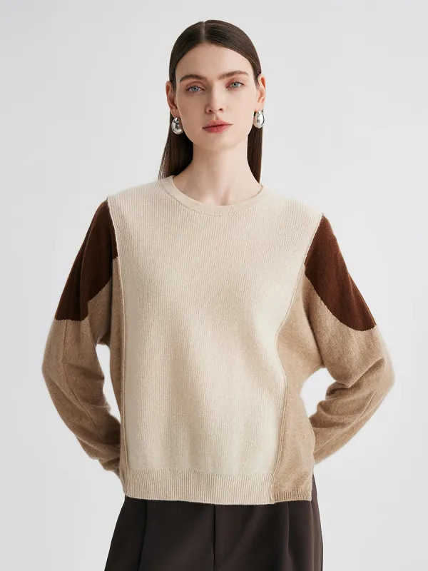 100% Cashmere Women's Color Block Round Neck Knit Sweater sold by COMOBOCA