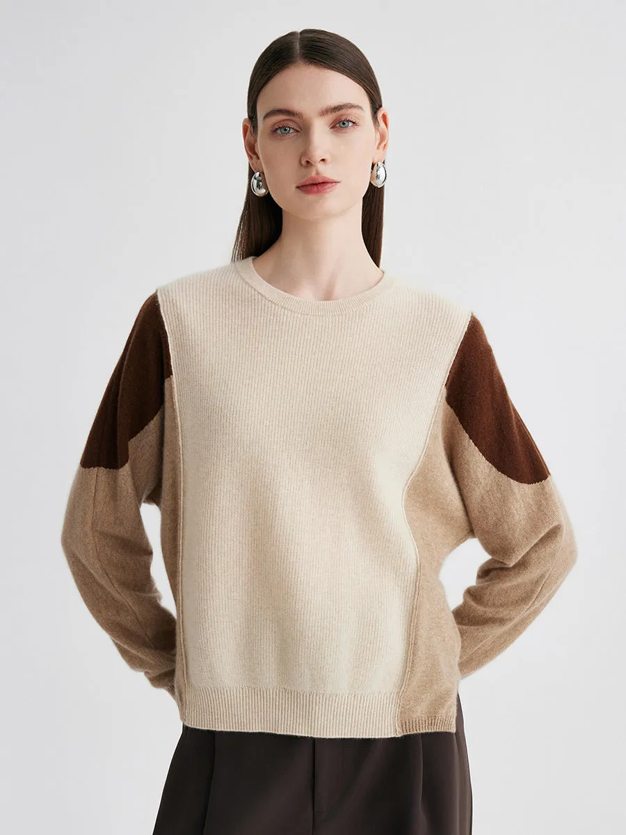 100% Cashmere Women's Color Block Round Neck Knit Sweater sold by COMOBOCA